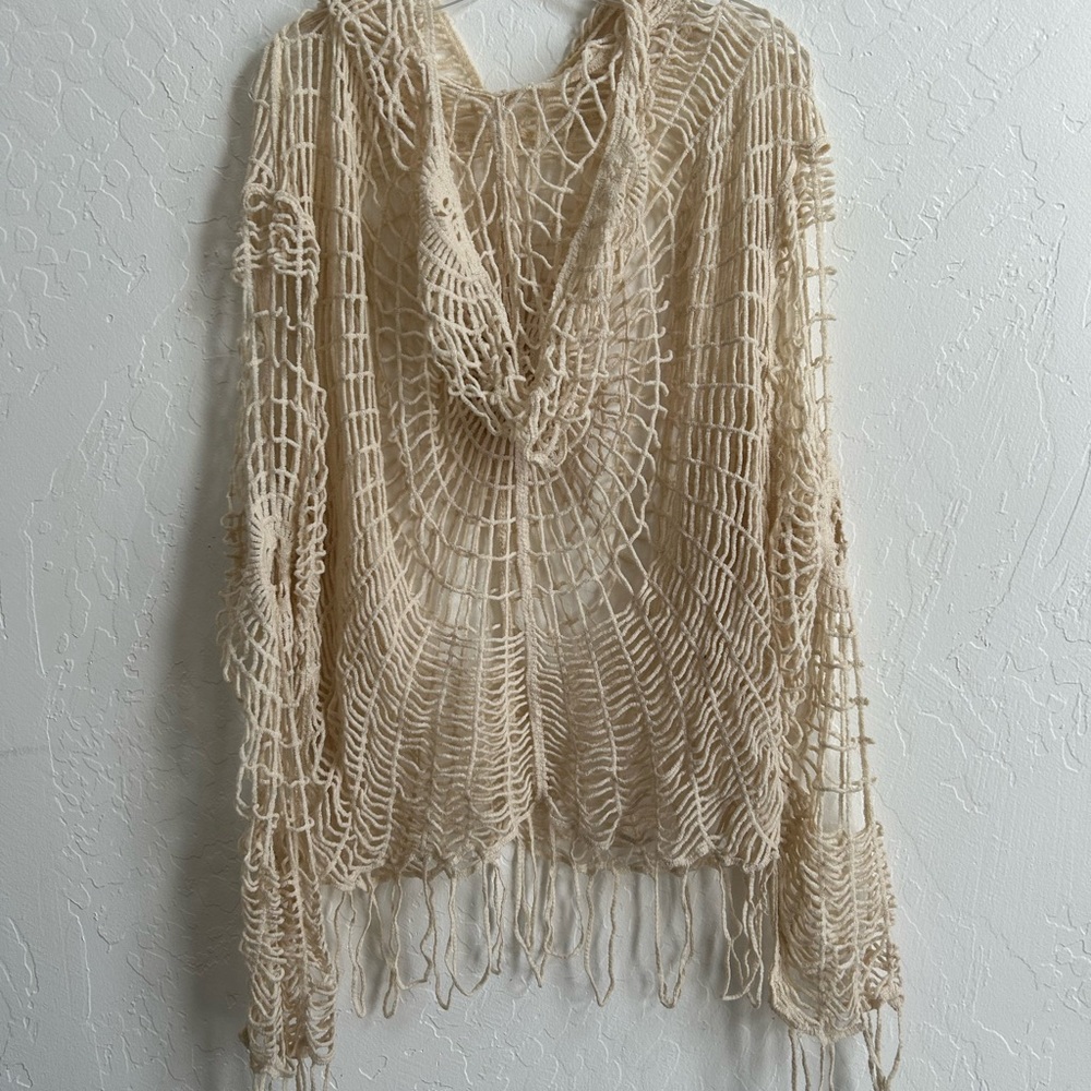 Spider Web Design Apricot Hollow Out Crochet Knit Top - Picture 4 of 7
